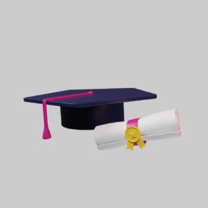 Graduation cap with diploma scroll